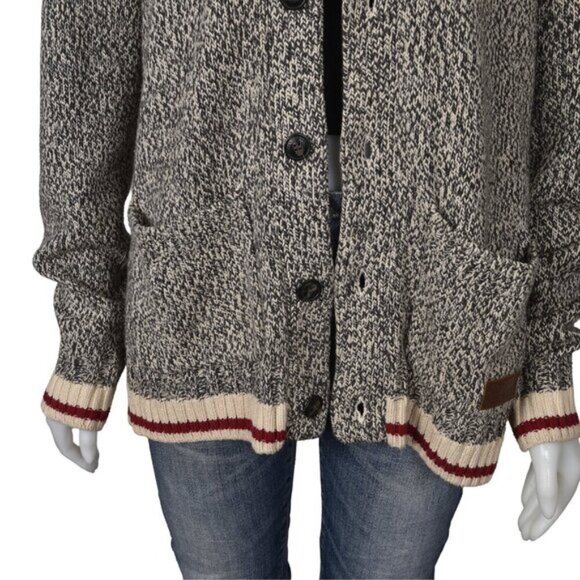 Roots Cabin Canada Cardigan Sweater Gray/White Shawl Collar Size Medium - Picture 5 of 12
